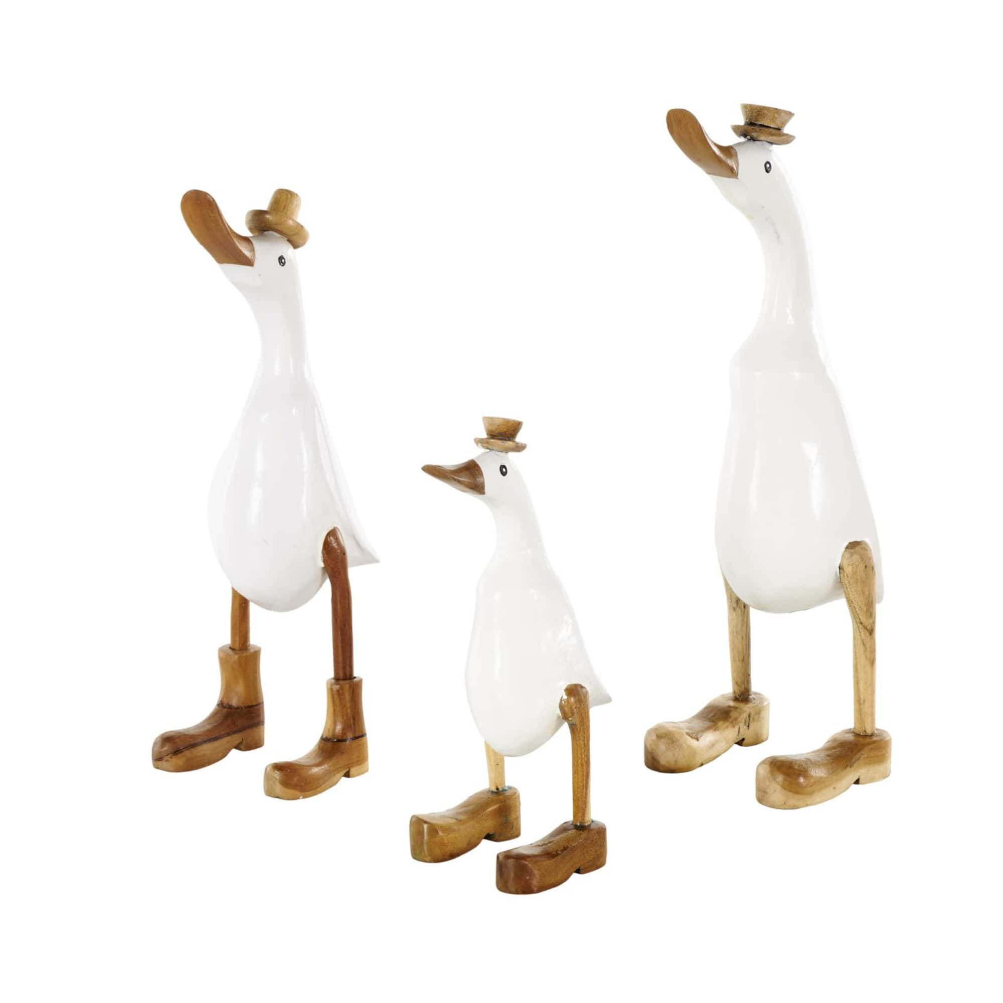 White Bamboo Wood Duck Sculpture Set, 3ct.
